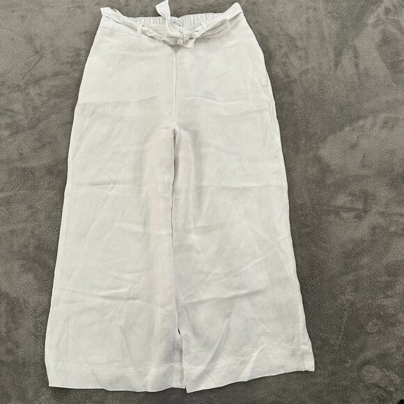 H Halston White Wide Leg Linen Blend Pull On Pants Women's LARGE Vacation Resort - Picture 1 of 7